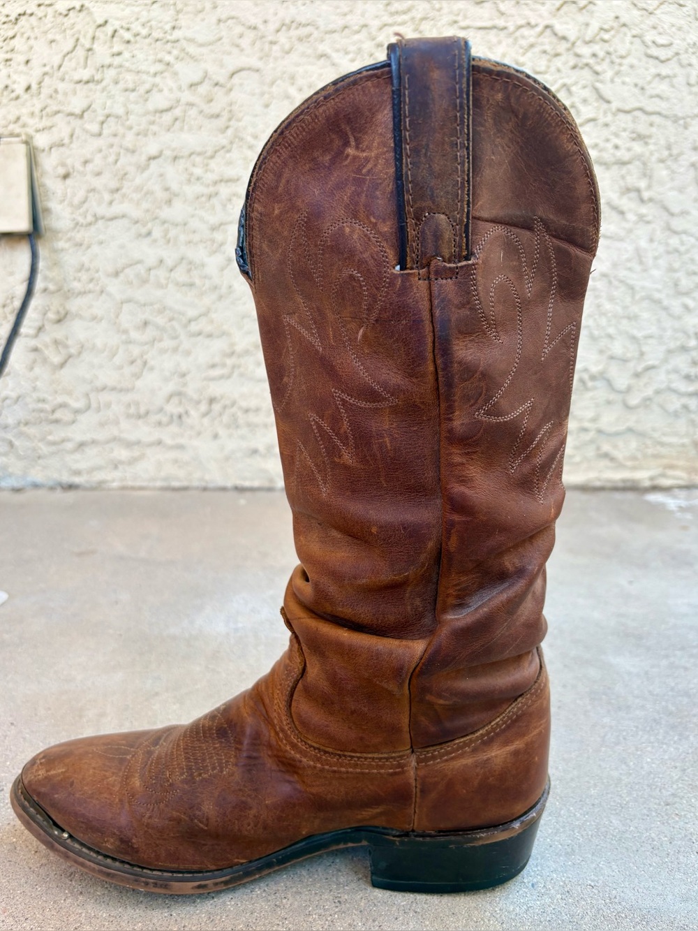 Durango Men 7.5 EE Women 9 WIDE Brown Distressed Leather Slouch Cowboy Boots - Picture 2 of 9